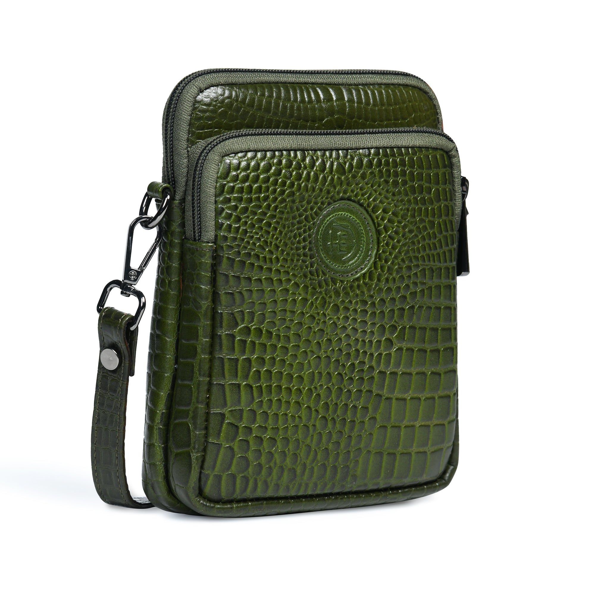 Croc Luxe Leather Sling Bag – Olive Colour
